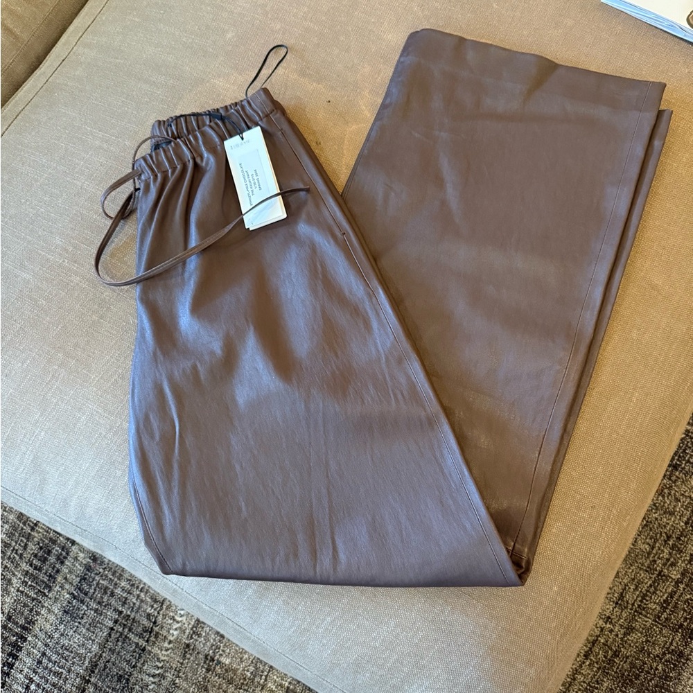 Brown Leather Kauai Wide-Leg Pants - Picture 4 of 4